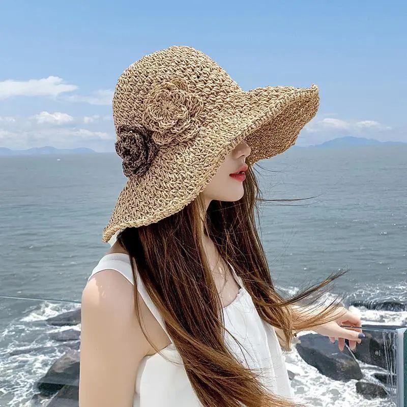 New Hat Female Flower Beach Hat Pastoral Straw Breathable Lady Summer Sunscreen Sun Hat Casual Versatile
