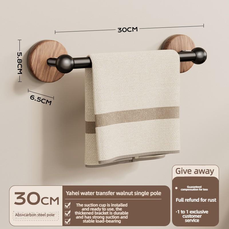 Timo. 30CM-50CM Single Rod Double Rod Punch-free Minimalist Bathroom Bath Towel Rack Walnut Grain Sucker Towel Hanging Rod