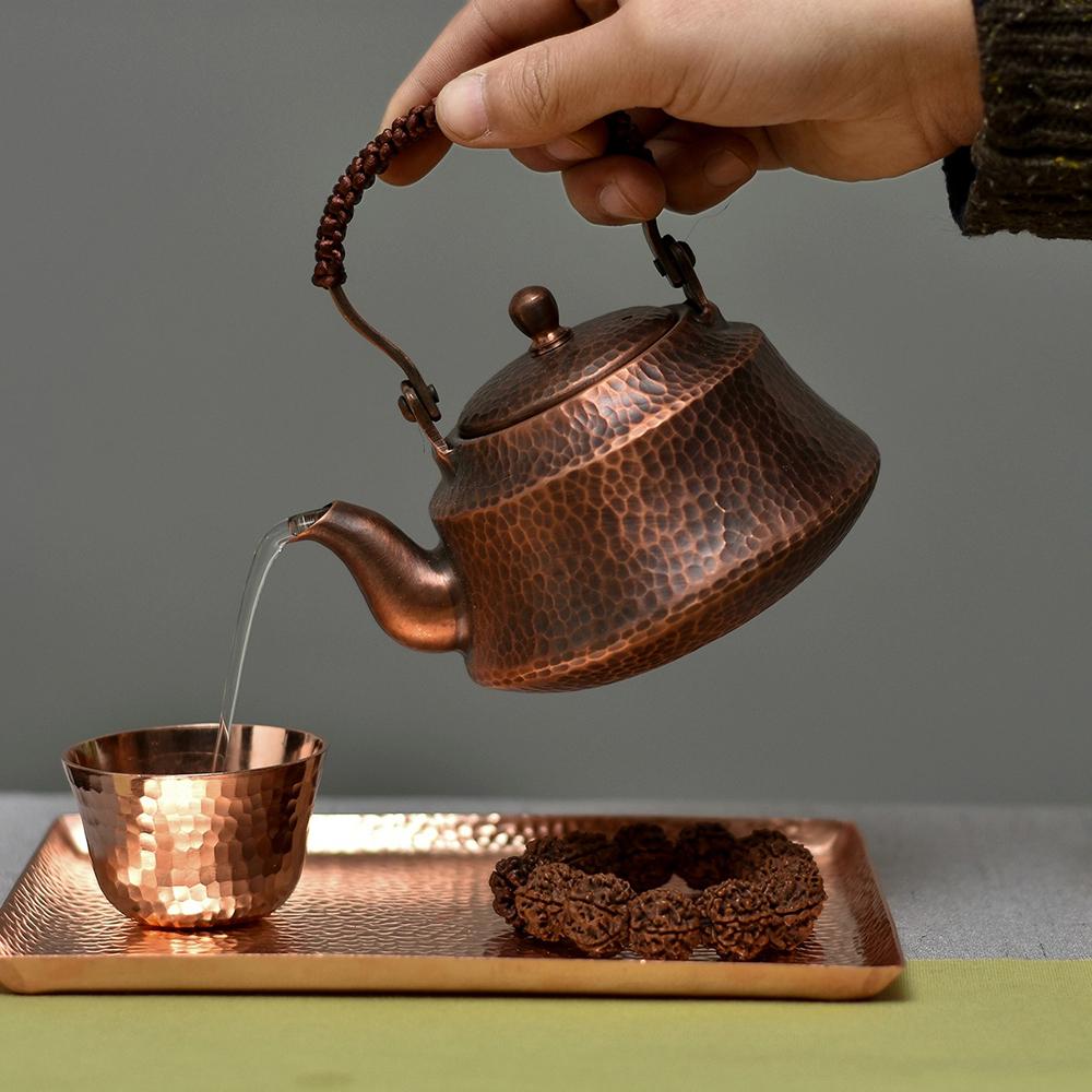 Tetera Pequeña de Cobre Puro, Tetera Tradicional Hecha a Mano de Cobre Rojo, Olla Saludable para Hervir Agua, Juego de Té Kung Fu para el Hogar, 400 ml