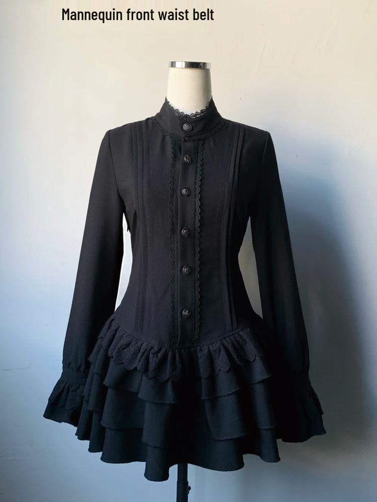 Gothic Lace Waist-Cinching Dress - Slimming & Versatile, Petite Autumn 2025 Style