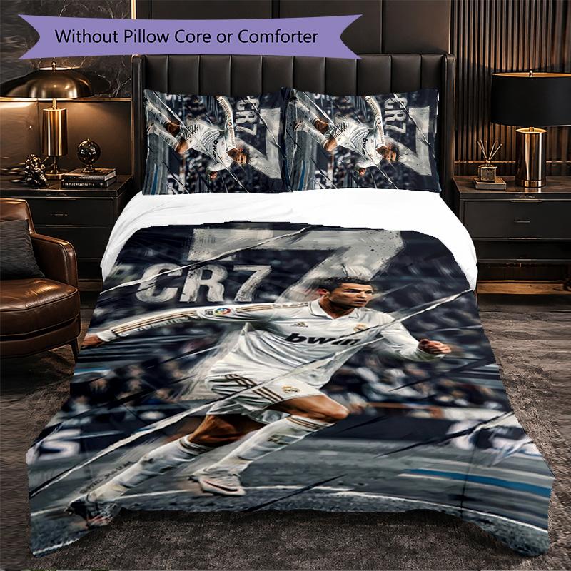 Biancheria da Letto a Tema Cristiano Ronaldo Set 3 Pezzi Copripiumino Biancheria da Letto Decorativa per Stanza Adolescenti Decorazione Casa
