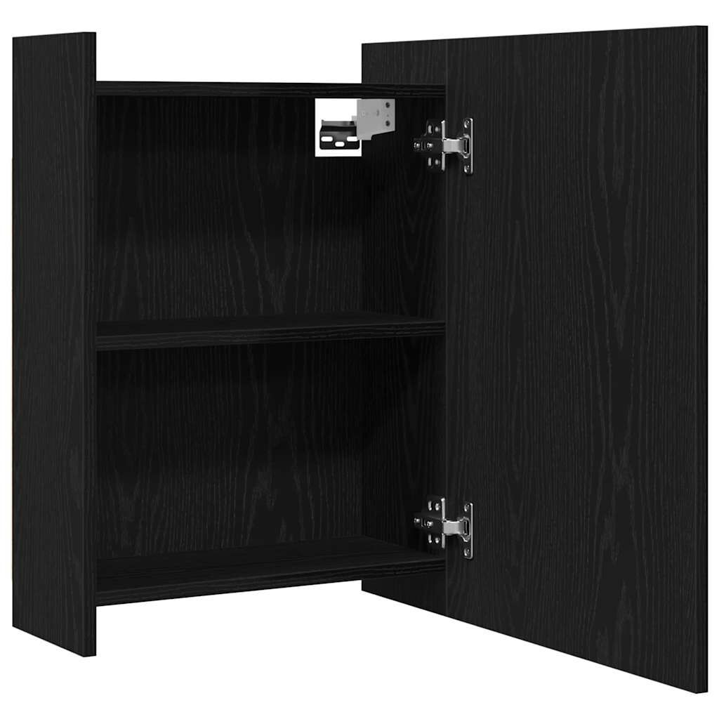 Badezimmerschrank Mit Spiegel Aus Schwarzer Eiche, Wandhängender Aufbewahrungsschrank, Badezimmerspiegel, 62,5 X 20,5 X 64 Cm