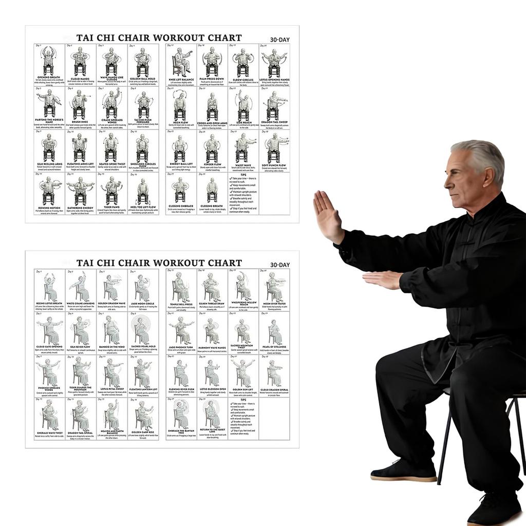 11.81 X 17.72 Inch Canvas Tai Chi Printing Hanging Chair Yoga Chart Poster Print Easy Display Foldable for Beginners and Seniors