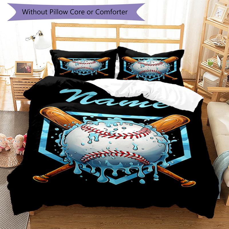 3pcs Custom Name Baseball Bedding Set Duvet Cover Closure Includes 1 Duvet Cover & 2 Pillowcases, Soft and Comfortable for All Seasons.
