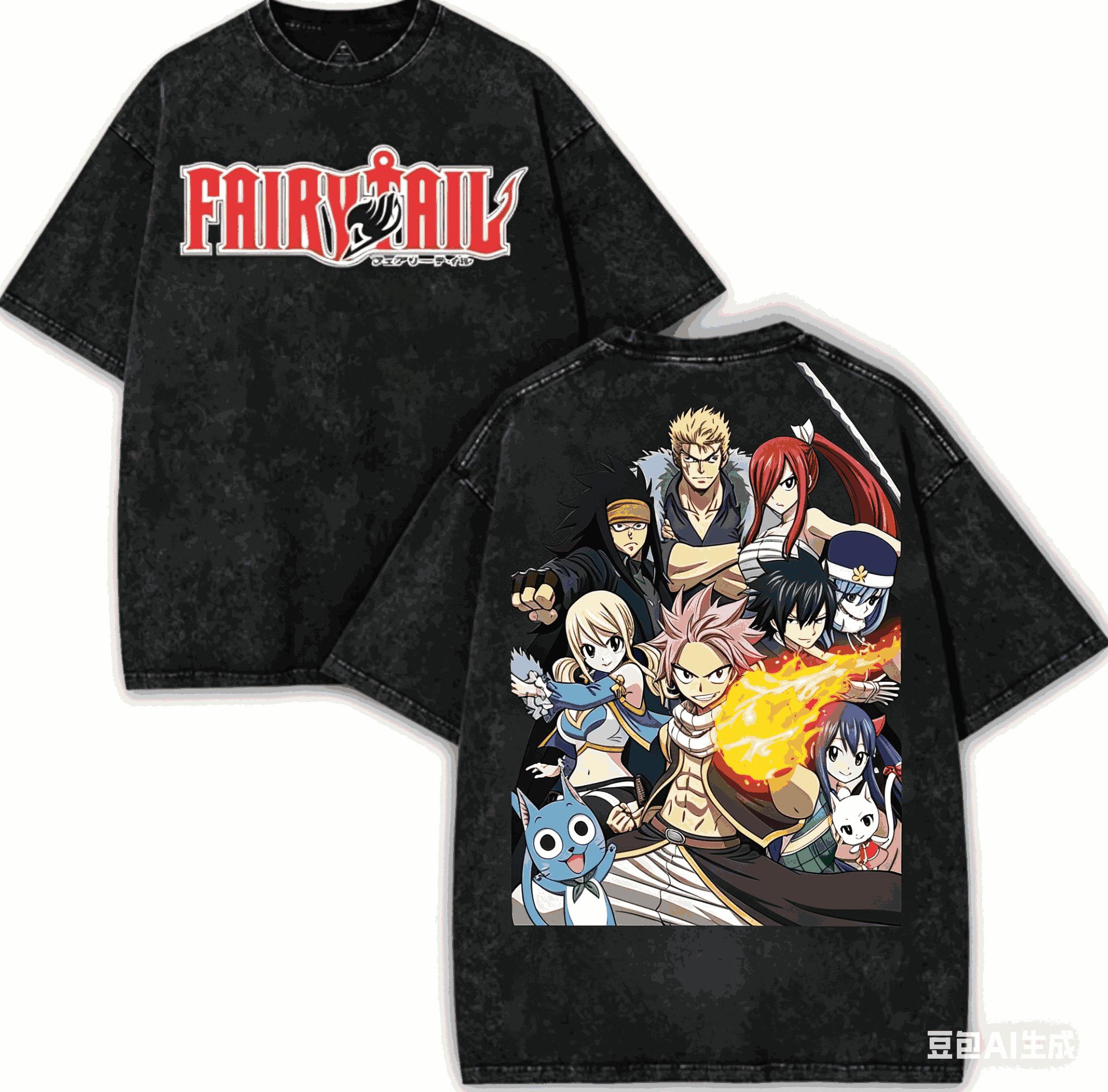 

Fairy tail Washed Tshirt personality Clothes NewModel Anime Tshirt Year round clothing Plus Size Vintage Loose high quality S