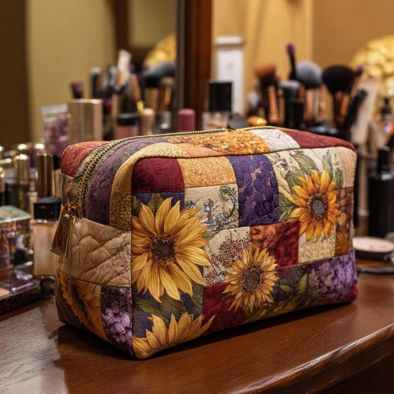 Dragonfly Print Quilted Cosmetic Bag Multi-functional Travel Organizer U-shape Zip Pouch