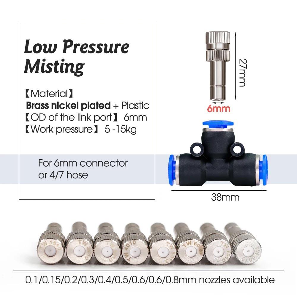 21-6m 1/4" Garden Misting Cooling System 0.6mm Nozzle Fine Atomizer Sprayer Slip Lock Outdoor Irrigation Watering Humidification