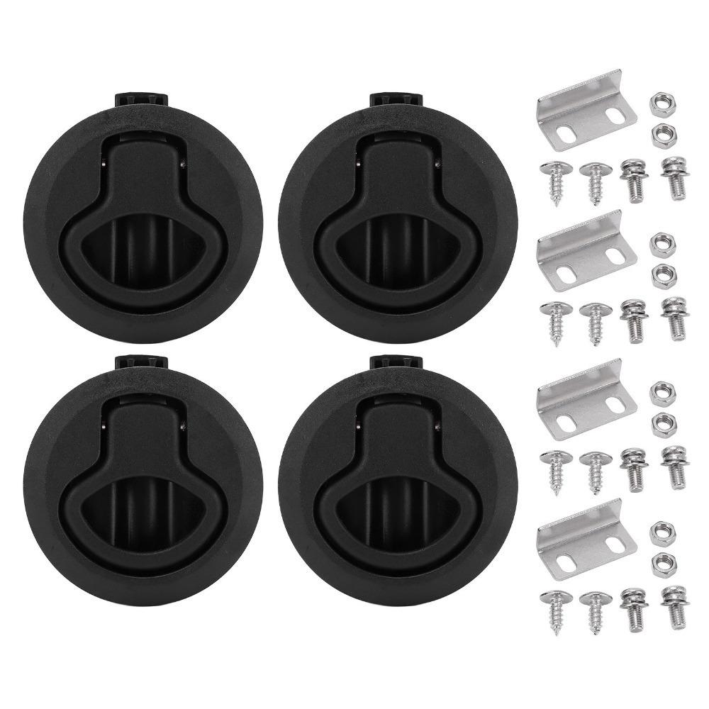 4PCS 61mm/2.4in Marine Flush Pull Slam Latch Black Round Ring Lock Flush Pull Slam Latch Cabinet Installation