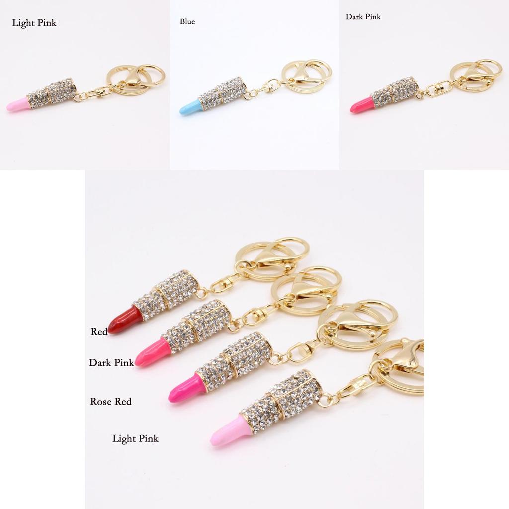 Eleganter Kristall-Strass Lippenstift Schlüsselanhänger Anhänger mit hochwertiger Zinklegierungskonstruktion