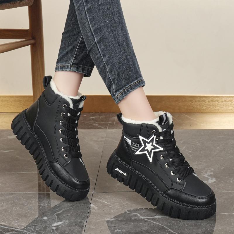 34-42 Kadın Kış Büyük Beden Moda Kalın Taban Ekstra Polar Yalıtımlı Pamuklu Botlar Kar Botları Yüksek Bilekli Pamuklu Ayakkabılar