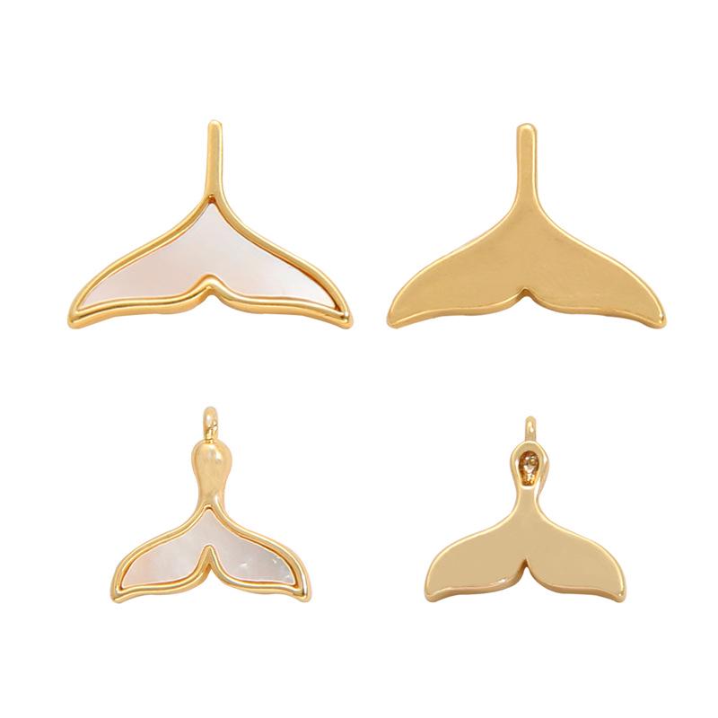 

18K Gold-Filled Pearl Cat s Eye Seashell Mermaid & Whale Tail Pendant Necklace