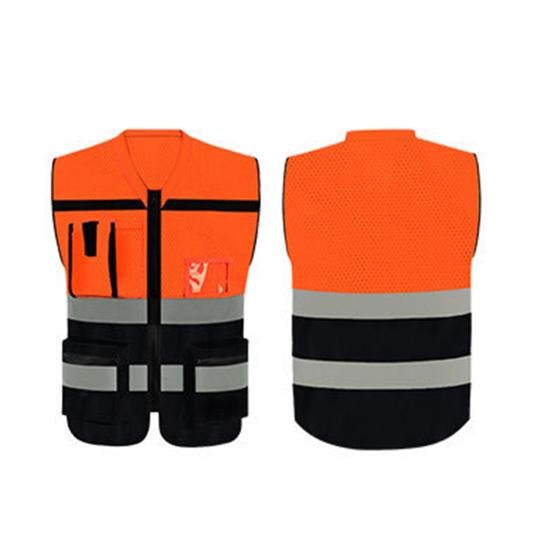 Men High-Visibility Reflective Vest V-neck Sleeveless Multi Pockets Design Waistcoat Clear ID Pocket Pen Holder Vest Coat