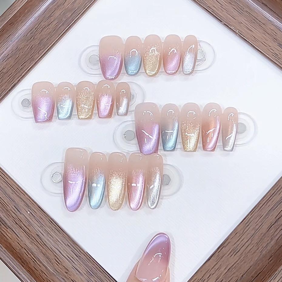 Hand-woven Armor Color Streamer Pure Blush Armor High-end Colorful Light Metering Cat Eye Nail Sticker