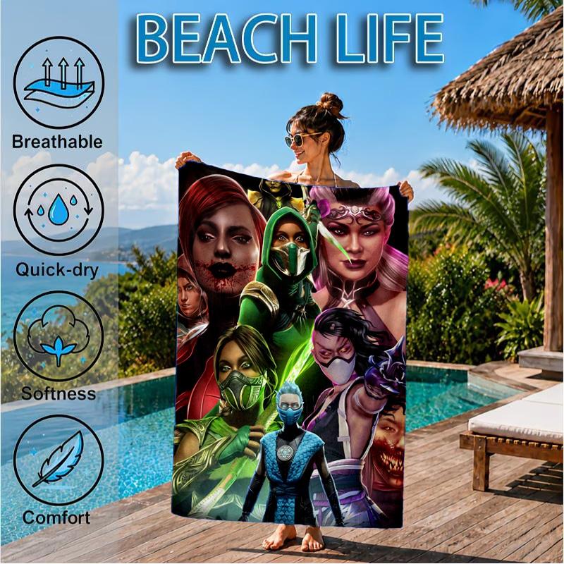 Dark Warrior's Mortal Kombat Beach Towel, Quick-drying, Easy to Care for, Suitable for Both Fitness and Beach Vacations,Sports Essential