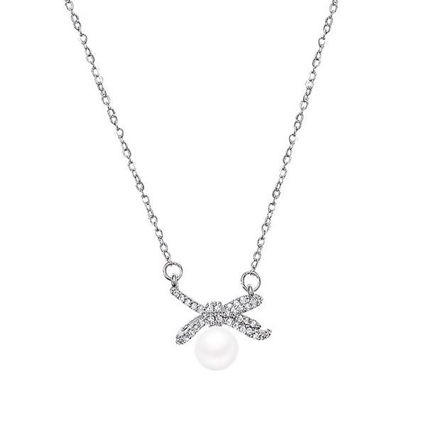 Maison De She Women'S Necklace Glow Cubic Ribbon Pearl Pendant Bcn015