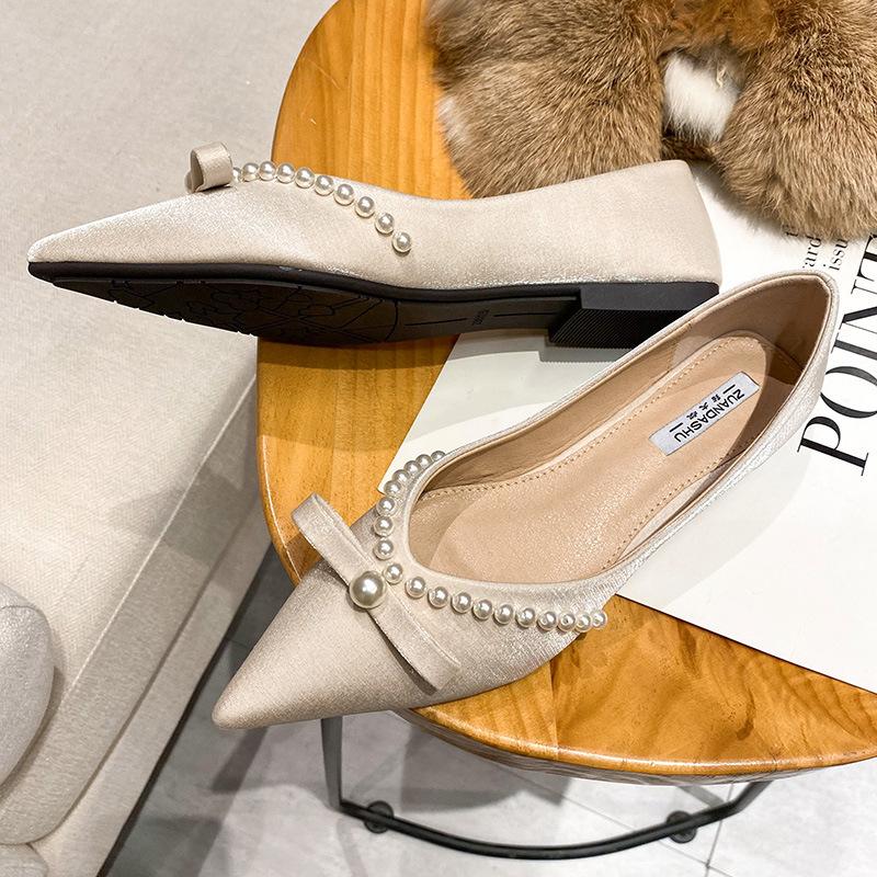 Summer Temperament Pointed Single Shoes Women'S Flat Bottom Evening Wind Versatile Large Size Women'S Shoes 41-43 Gentle Wind