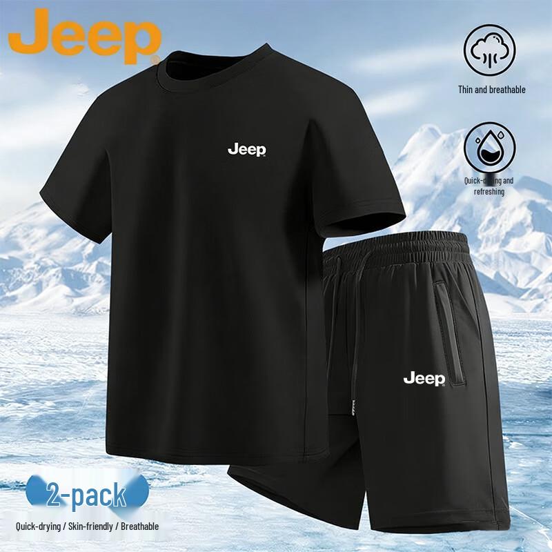 

JEEP Men s Summer Ice Silk Short Sleeve Shorts Set L