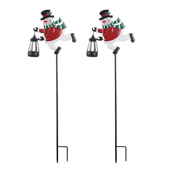 Christmas Solar Light Outdoor Snowman Lawn Light Waterproof Metal Snowman Holding Lantern Garden Light with Stake for Patio Yard Pathway Holiday Decor