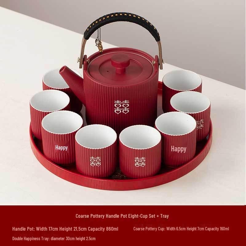 Wedding Tea Set: Teacups & Teapot Gift for Newlyweds, Perfect for Tea Ceremony, Toasting, & Dowry Souvenir