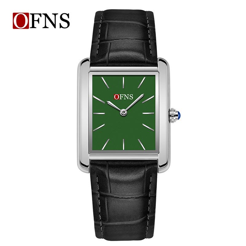 OFNS Women's Waterproof Stainless Steel and Leather Strap Square Fashion Quartz Watch