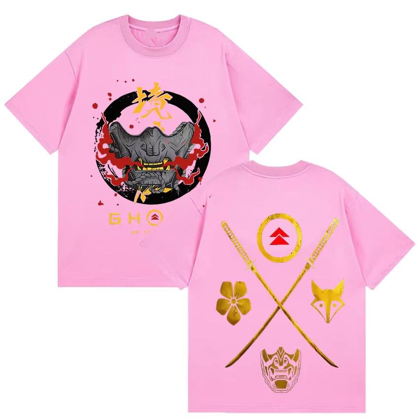 Japanese Game Ghost of Yotei Graphic pure cotton mens shirt ukiyoe style ONeck Short Sleeve womens fashion Tshirt