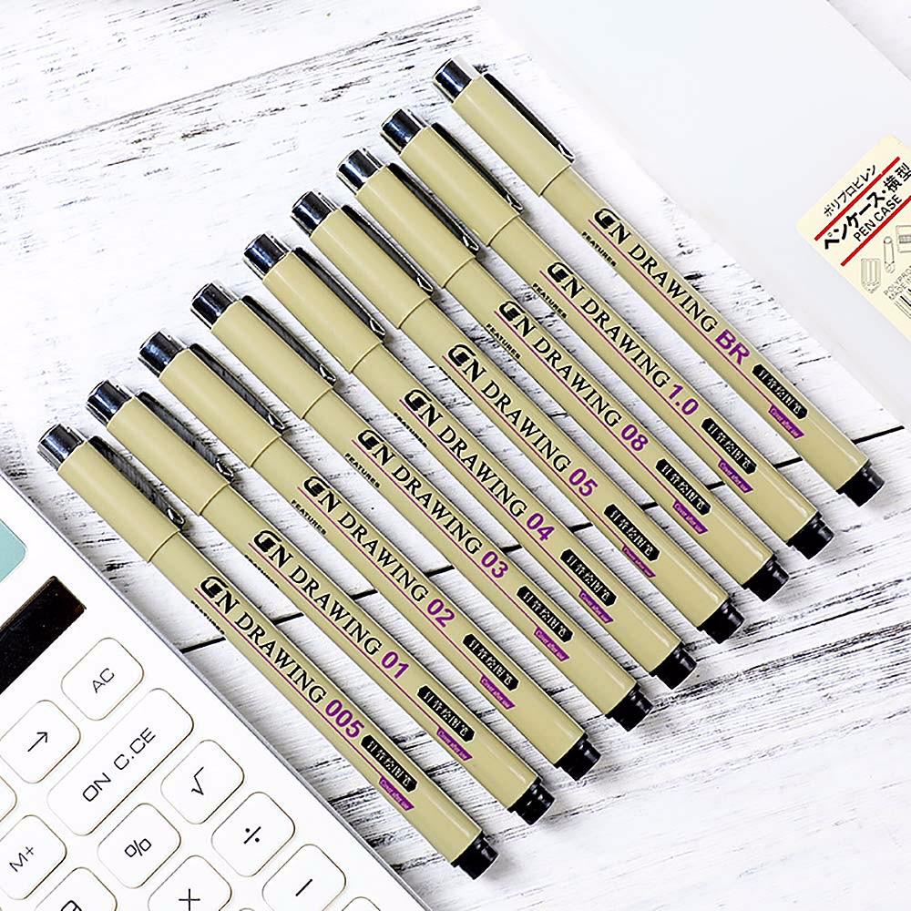 Semme Fine Liner Set – 9 Stifte, 0,05–0,8 Mm + Pinselspitze, Schwarze Tusche, Wasserbasis