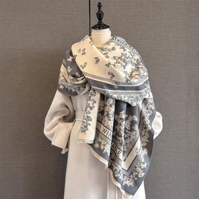 New Retro Atmosphere Butterfly Jacquard Scarf Women's Autumn and Winter Thickened Outer Warm Office Shawl