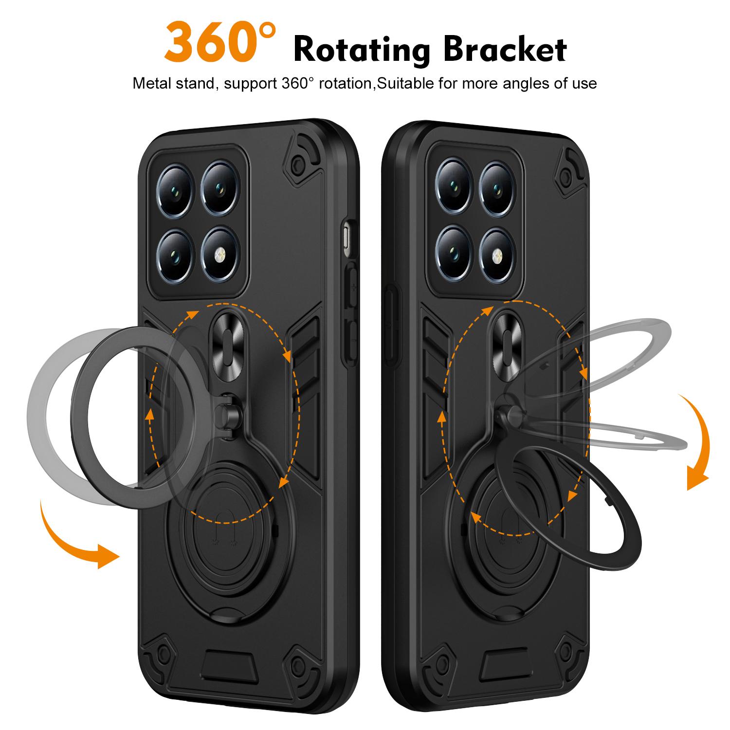 

For Xiaomi 14T Pro Case Rotatable Kickstand PC+TPU Drop Protection Phone Cover Black