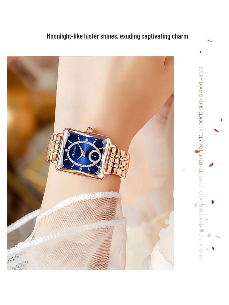 Roségoldene Damen Diamantuhr - High-End Mode, Zwei-Zeiger-Werk, TikTok viraler Stil