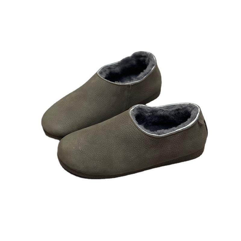 Stivali da Neve Donna Pelliccia di Pecora Vera Pelle Stivaletti Corti Antiscivolo Invernali Caldi Moda Designer Scarpe Piatte