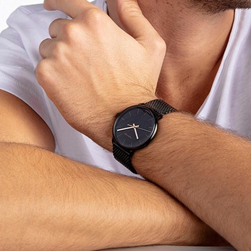 CALVIN KLEIN Quartz Noon Series Watch Quartz Movement Stainless Steel Strap Bla Dial Men's Watch Large Dial Retro K8M21421