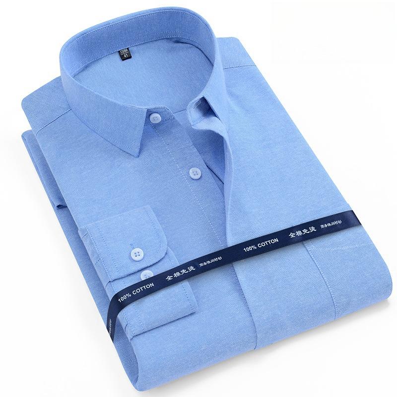 New 100% Pure Cotton Shirts Oxford Men Solid Color Shirt Long Sleeve Regular Fit Men Pocket Casual Autumn Male Shirt 7XL 8XL
