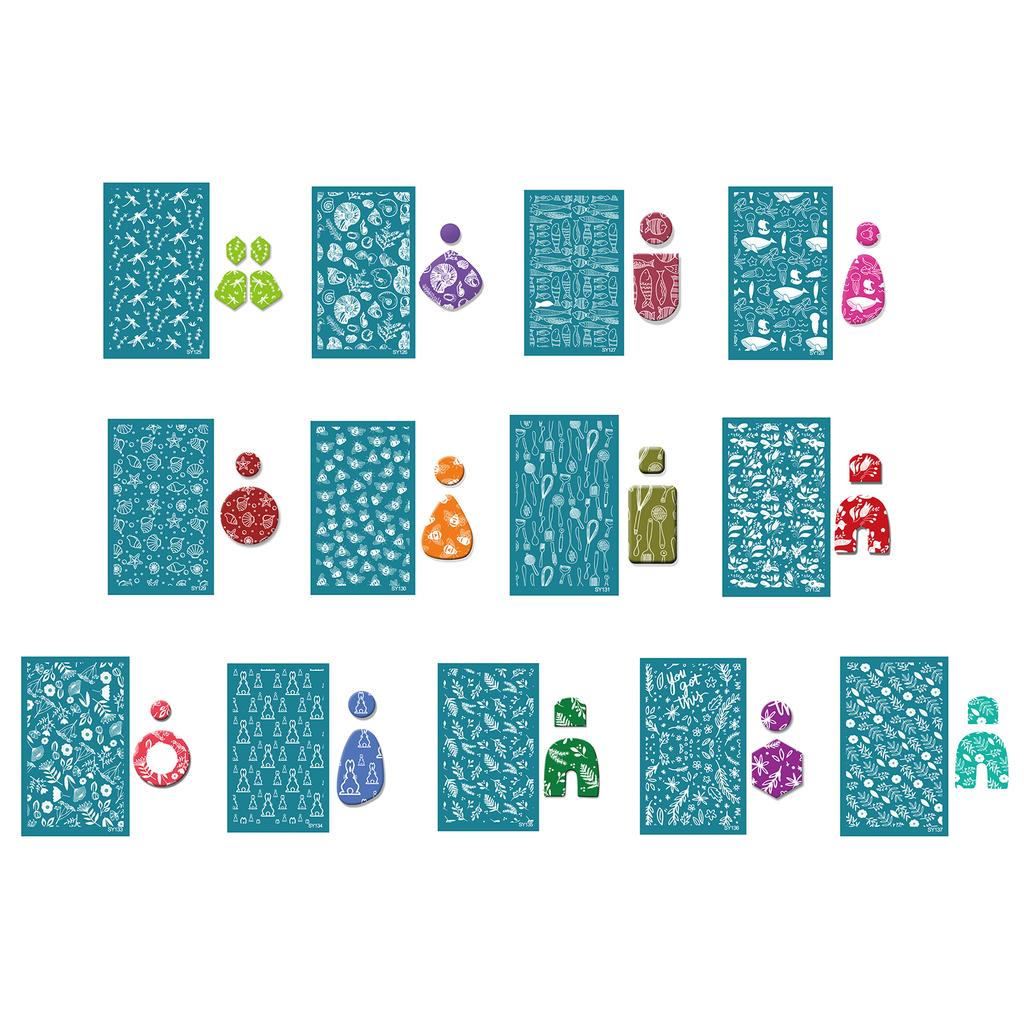 Geometric Silk Screen Stencils for Printing on Clay Fabric Paper Clay Earrings Jewelry Making Decorations DIY Scrapbook
