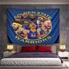 Wide Wall Tapestry Golden State Warriors Basketball Team Cartoon Collage, Blue Gold Champions Art, Decor for Adult Fan Living Room Collector