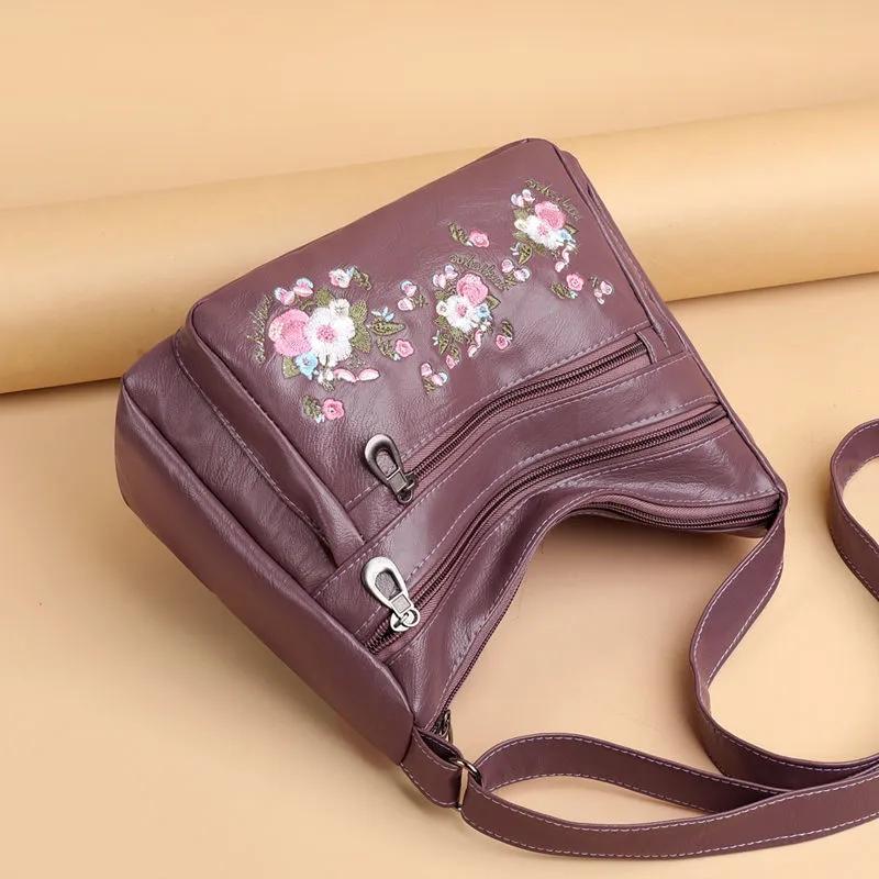 WTEMPO Eleganckie torby na jedno ramię z miękkiej skóry ekologicznej o dużej pojemności, damskie, casualowe, zapinane na zamek, z haftem PU, crossbody