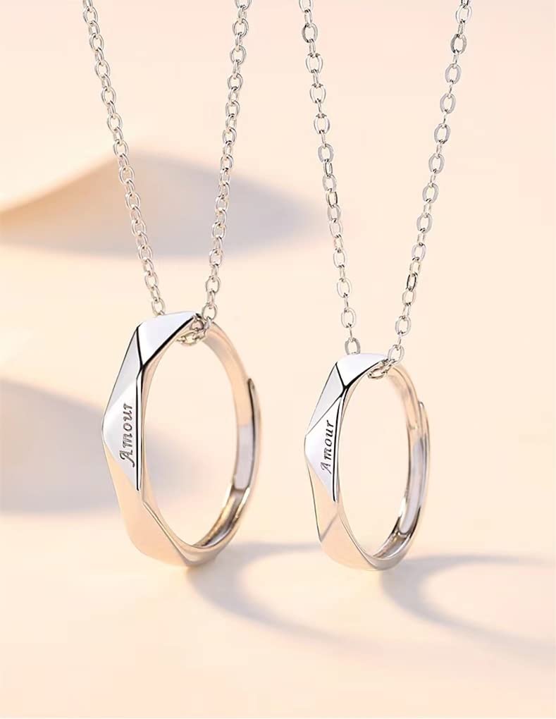 [LinnWell] Amazon Exclusive Brand Men's Necklace Women's Necklace Sterling Silver 925 Pure Silver Popular Ring Couple Necklace Simple Stylish Ring