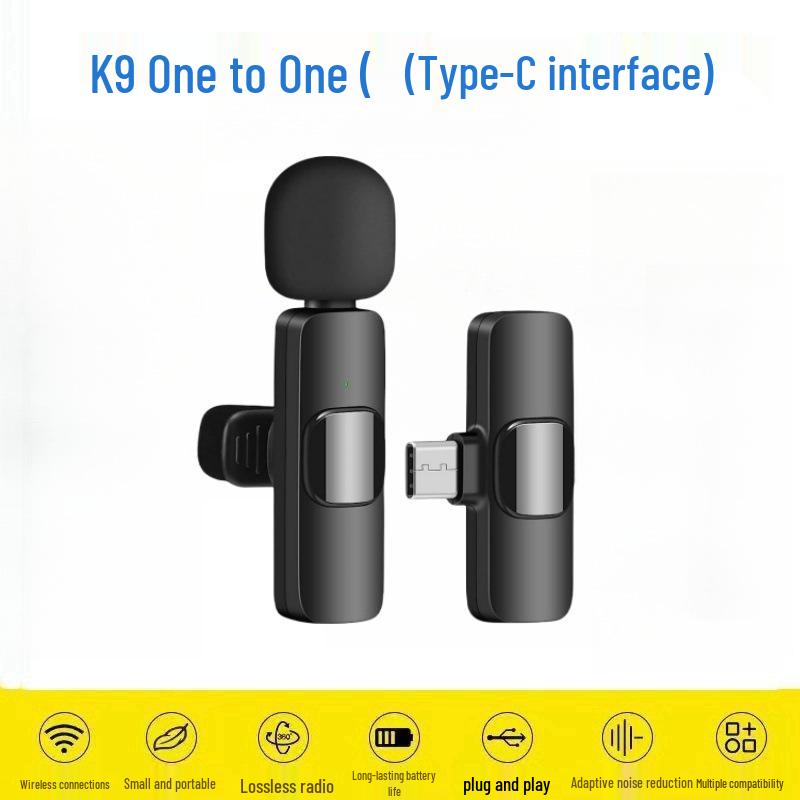 K1K9 Wireless Lavalier Microphone K15 - Dual Mobile Live Streaming & Outdoor Recording Noise-Reducing Mic
