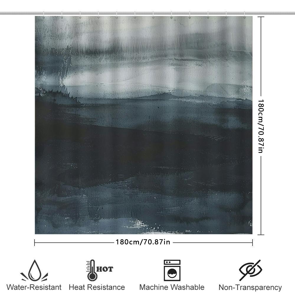 Modern Watercolor Shower Curtain Home Decor Customizable Waterproof Bathroom Fabric With Hooks Blue Grey White Texture (L180W245