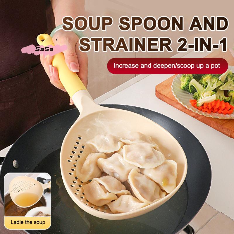 2-in-1 Soup Ladle And Colander Big Size High Heat Resistant Kitchen Strainer with Long Handle for Efficient Draining -1/2/3/5Pcs