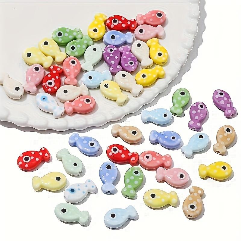 [Polka Dot Fish Beads] Polka Dot Ceramic Fish Beads - Assorted Colors, Jewelry Making Supplies for DIY Crafts & Accessories.
