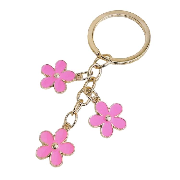 Colorful Flower Keychain Zinc Alloy Floral Keyrings Fashionable Bag Charm Key Holder Ornament Gift for Women and Teens
