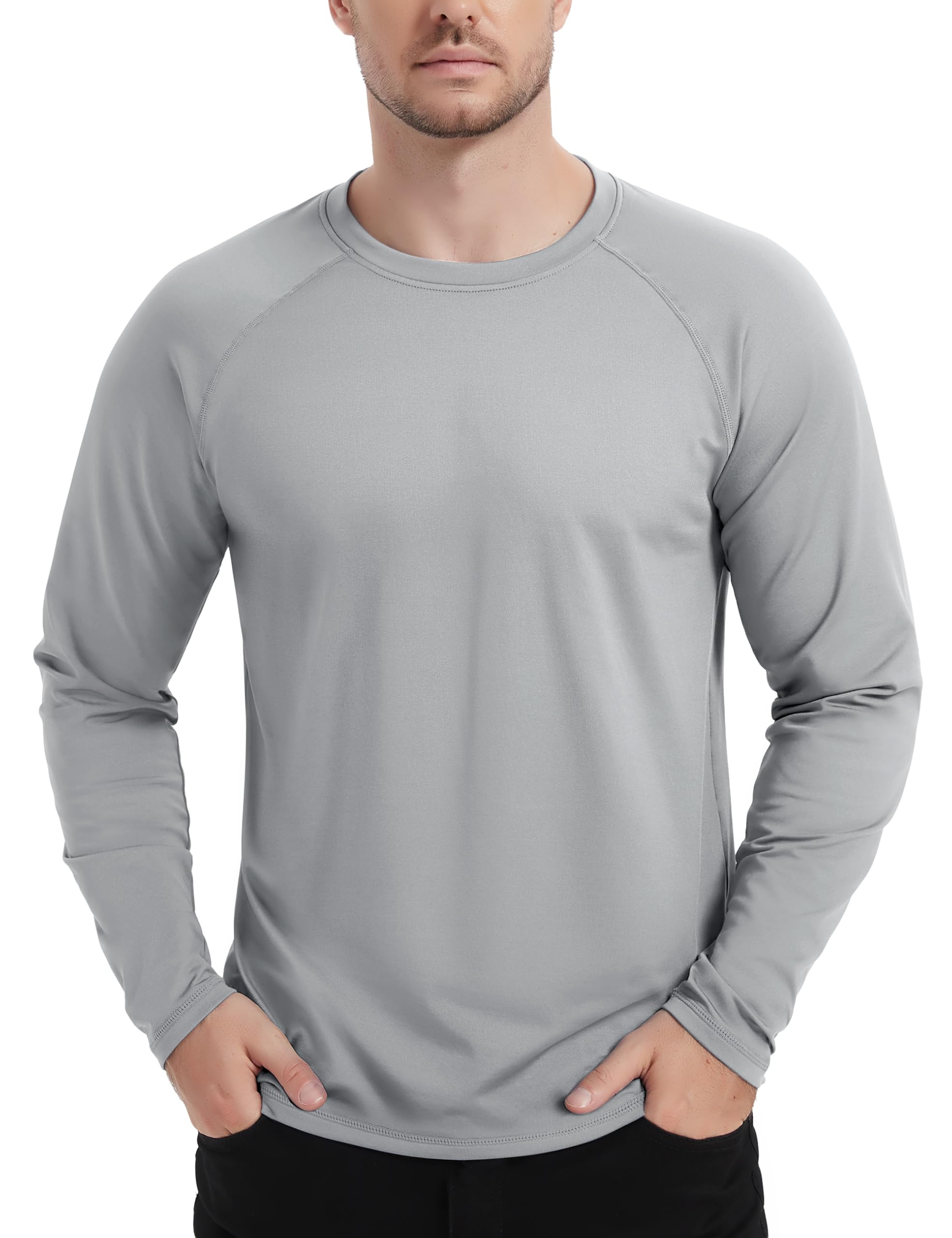 

[TACVASEN] Men s Training Wear Stretch Shirt Plain T-Shirt Warm Cold Protection Underwear Innerwear Jogging Running Skiing Work Light Gray XL
