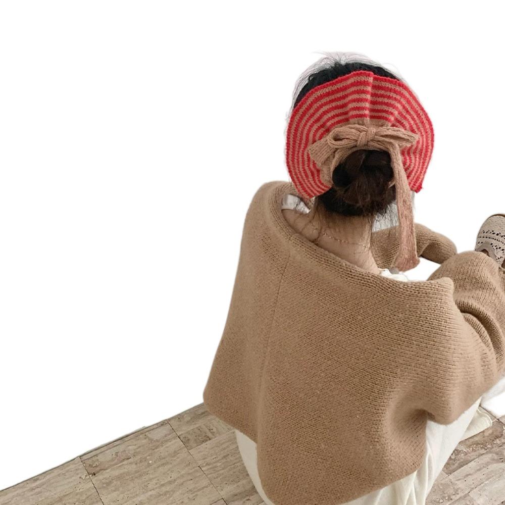 

Элегантные вязаные полосатые резинки-скранчи, большие резинки для волос для женщин, милая корейская резинка для волос, пляж хаки