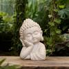 Mini Buddha Figurine Handcrafted Sandstone Resin Zen Statue Decorative Meditation Sculpture Feng Shui Ornament for Home Office Desk Car Dashboard