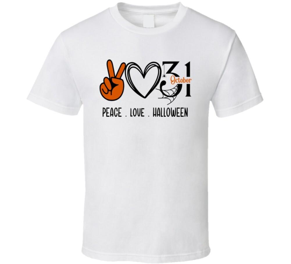 Cute Peace Love Halloween Tee Cool October 31 T-shirt Holiday Novelty T Shirt XL