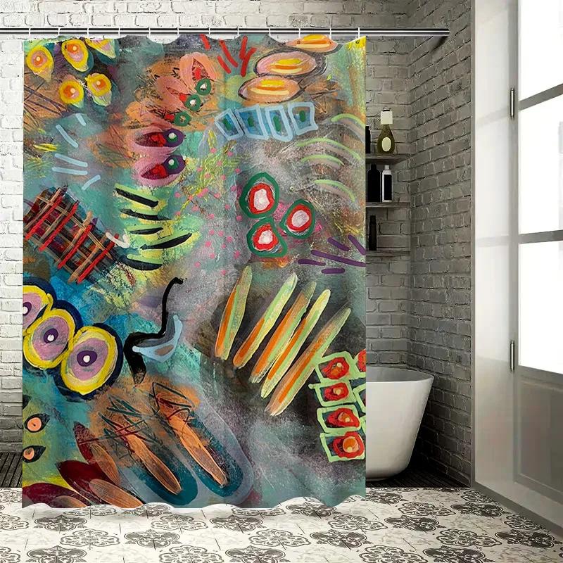 

Abstract Watercolor Shower Curtain Vibrant Colors Geometric Shapes Decor for Bathroom 72x84 inches W90xH180cm