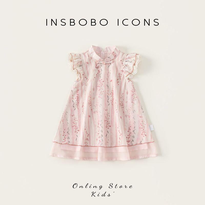 Летнее тонкое платье в стиле Ханьфу для девочек Insbobo, Детское традиционное китайское платье, Платье-костюм Тан для малышей на лето Pink 90