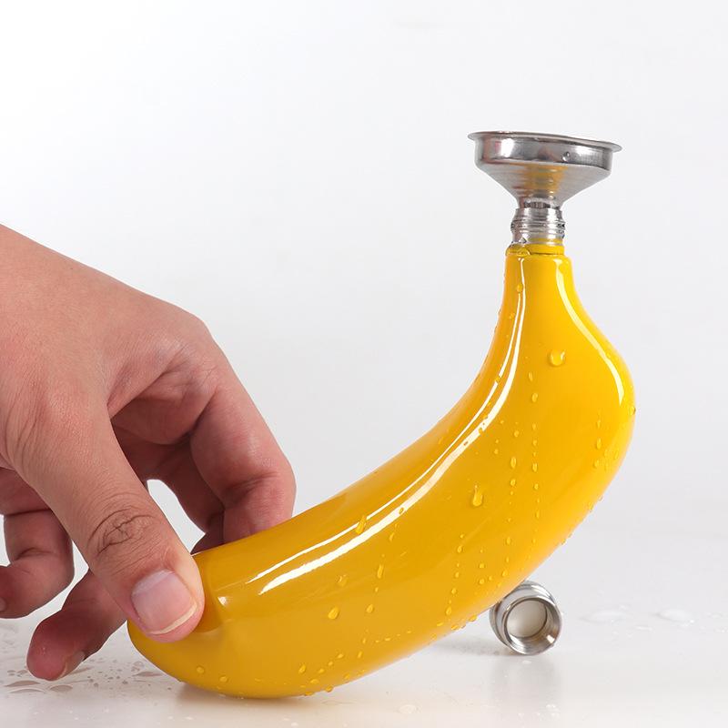 5oz Portable Pocket Banana Hip Flask with Funnel Outdoor Travel 304 Stainless Steel Whiskey Drink Alcohol Flagon for Man Gift