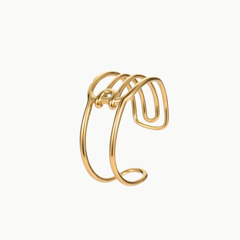 GEMCHIC Women's Geometric Color Block Stainless Steel Cuff Bracelet 18K Gold Plated Open Bangle Fashion Jewelry