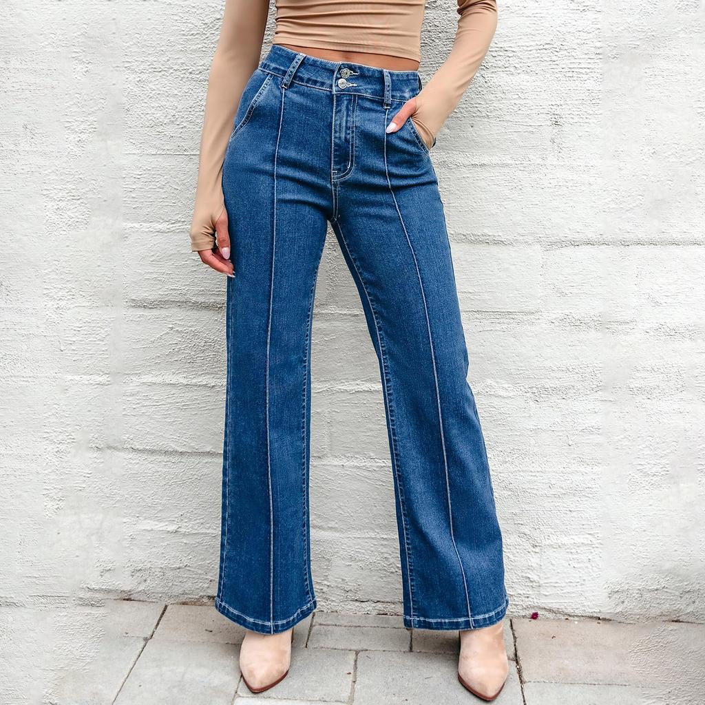 Ladies' Retro Straight Leg High Waisted Jeans
